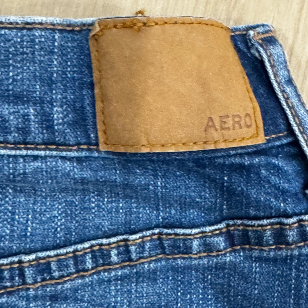 AERO High Rise Distressed Denim Mini Skirt Size 4 Frayed Hem Jean Skirt Casual - Picture 5 of 7
